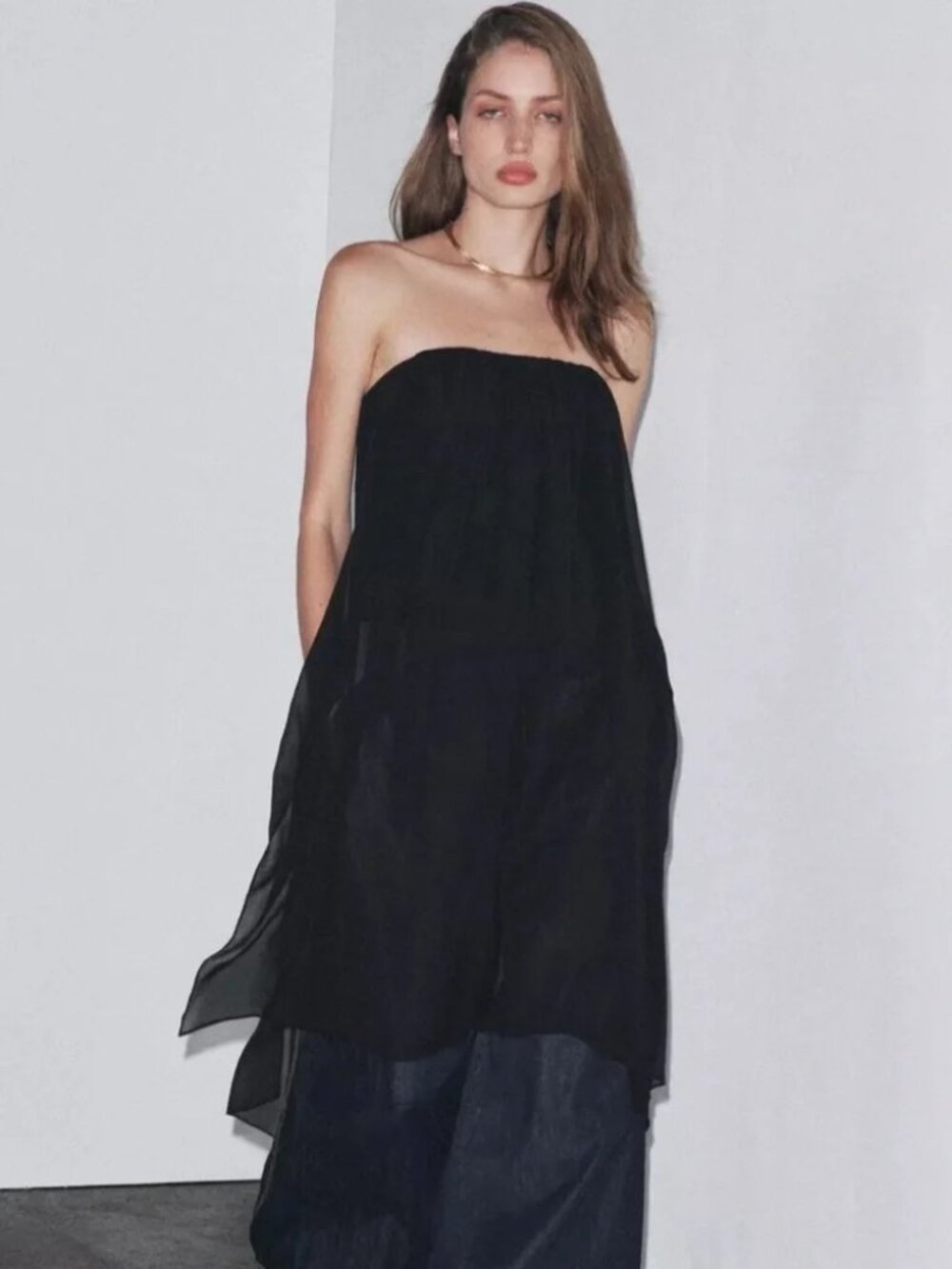 Zara NWT Black Strapless Long Top 8344/832/800, Large